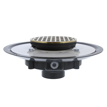 Jones Stephens 2in. Heavy Duty PVC Drain Base with 3-1/2in. Plastic Spud and 5in. Polished Brass Strainer D53443
